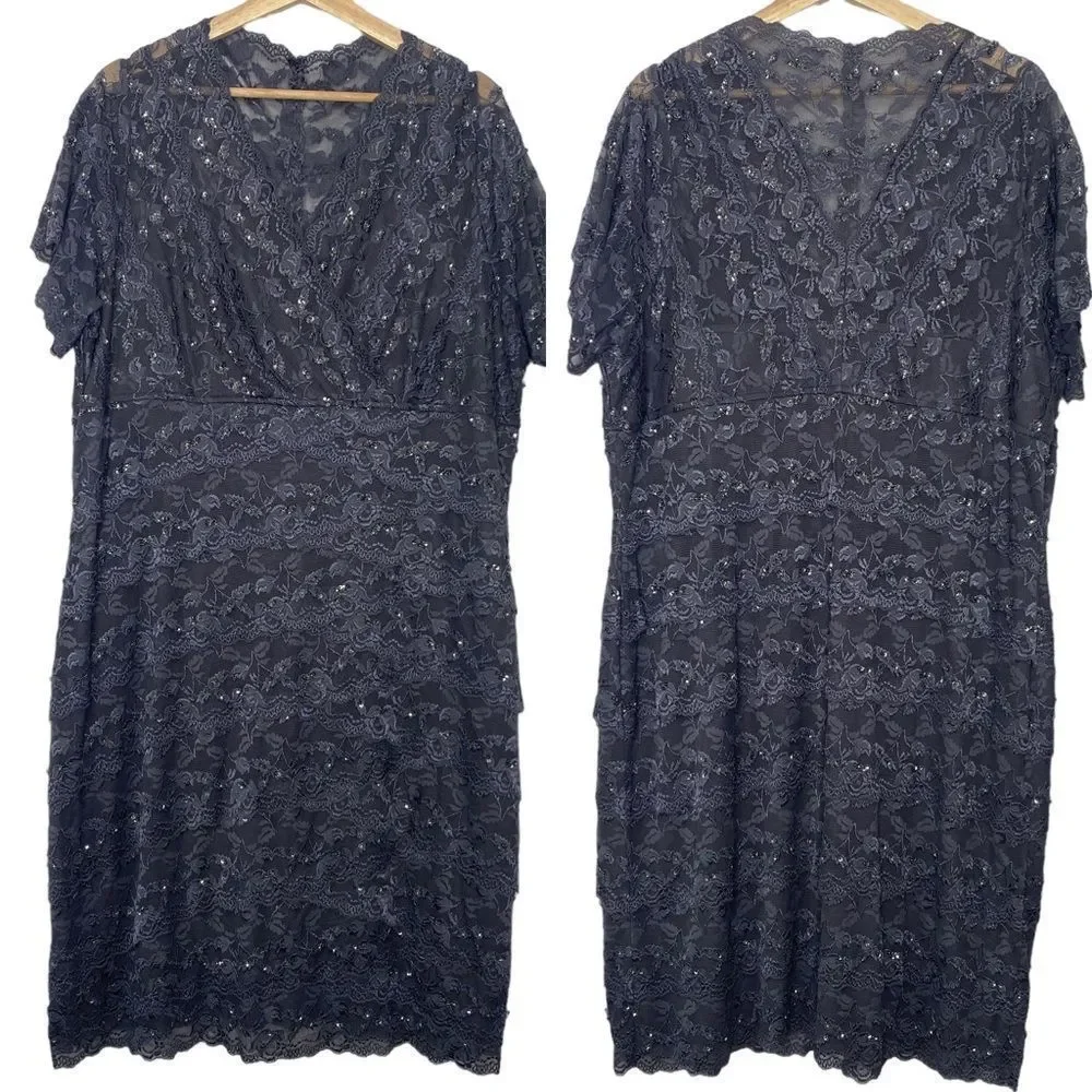 Marina Lace Sequined Stretch Body Con Formal Dress Size 22W - Picture 3 of 14